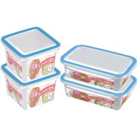 4x Voorraad/vershoudbakjes 1,5 en 2 liter transparant/blauw