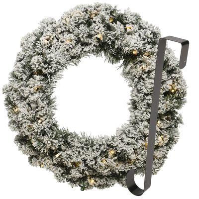 Kerstkrans 50 cm - groen met led - besneeuwd - met hanger/ophanghaak