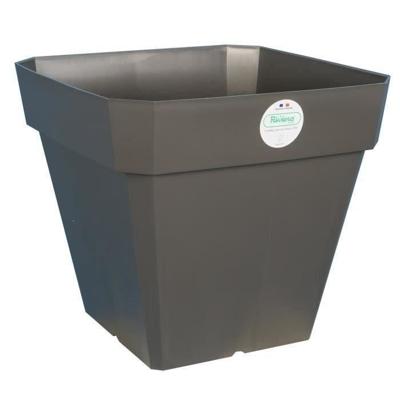 RIVIERA Vierkante kunststof bloempot Solilla - 39 x 39 x H 53 cm - 49 L - Glitterig grijs