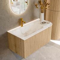 Badmeubel Mondiaz Kurve-Dlux | 95 cm | Meubelkleur Oak | Wastafelkleur Frappe | Solid surface | Links spoelbak | 1 kraangat