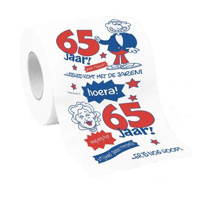 Cadeau toiletpapier/wc-papier 65 jaar - 65e verjaardag - verjaardagscadeau - decoratie/versiering