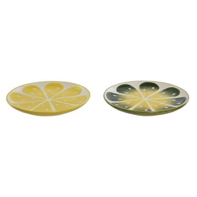 Eetbord Home ESPRIT Geel Groen Keramiek Citroen 22,5 x 22,5 x 2,5 cm (2 Stuks)
