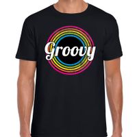 Groovy verkleed t-shirt zwart voor heren - 70s, 80s party verkleed outfit