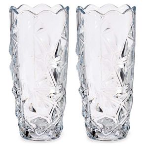 Set van 2x stuks bloemenvazen diamant relief 13,5 x 29 cm van glas