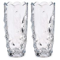 Set van 2x stuks bloemenvazen diamant relief 13,5 x 29 cm van glas