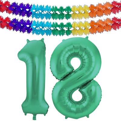 Folat Verjaardag Leeftijd folieballon - 18 jaar - groen - 86 cm - incl 2x slingers