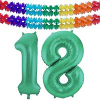 Folat Verjaardag Leeftijd folieballon - 18 jaar - groen - 86 cm - incl 2x slingers