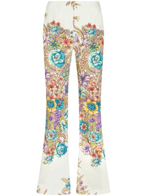 ETRO pantalon évasé à fleurs - Blanc