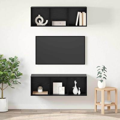 Wandgemonteerde TV-kasten 2 pcs Zwart eiken 37 x 37 x 107 cm