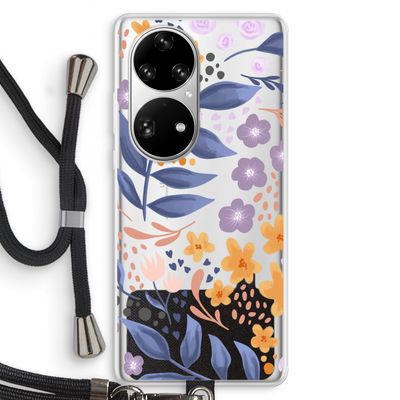 Flowers with blue leaves: Huawei P50 Pro Transparant Hoesje met koord