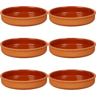 Tapas serveerschaal - 6x stuks - terracotta - bruin - D23 x H4 cm - hapjes serveren - ovenschaal - r