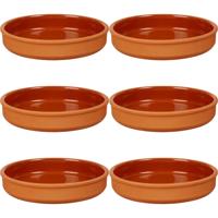 Tapas serveerschaal - 6x stuks - terracotta - bruin - D23 x H4 cm - hapjes serveren - ovenschaal - r