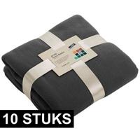 Fleece bankdeken/plaid - 10x - donkergrijs - 130 x 170 cm - 240 grams - pluisvrij - wasbaar