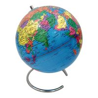 Decoratie wereldbol/globe blauw op ijzeren voet 20 x 24 cm   -