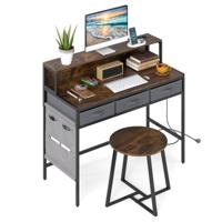 Computerbureau met Stopcontacten Kaptafel en Kruk met Monitorstandaard Linnenkasten