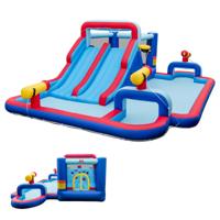 Opblaasbaar Waterglijbanenpark Gigantisch Springkasteel met 2 Lange Glijbanen Peuterbad Springgedeelte Geen Ventilator