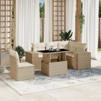 6-delige Loungeset met kussens poly rattan beige