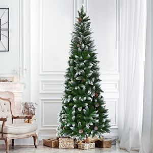 Besneeuwde Kerstboom met Metalen Standaard en 630 Puntige PVC-Naalden 220cm