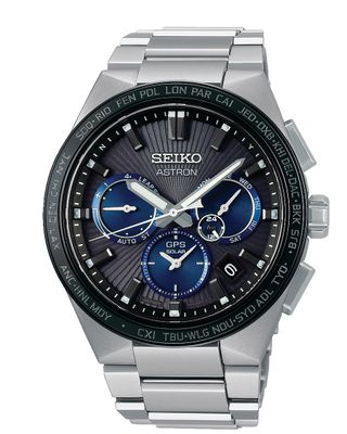 Seiko SSH119J1 Horloge Astron GPS Solar Duotimer titanium zilverkleurig-zwart 43,1 mm