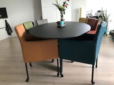 Set van 6 leren kuip eetkamerstoelen - met wieltjes - verschillende kleuren leer - Echt leer, Modern, ontdek de vele Leersoorten en Kleuren bij ShopX