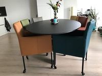 Set van 6 leren kuip eetkamerstoelen - met wieltjes - verschillende kleuren leer - Echt leer, Modern, ontdek de vele Leersoorten en Kleuren bij ShopX