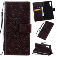Gedrukt afdrukken zonnebloem patroon horizontale Flip PU lederen case voor Galaxy Note 10 met houder & kaartsleuven & portemonnee & Lanyard (bruin)