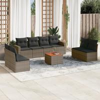 9-delige Loungeset met kussens poly rattan grijs