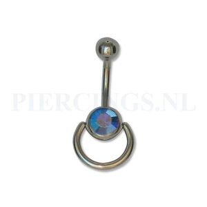 Navelpiercing kristalblauw met extra ring