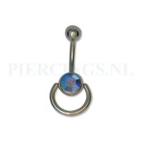 Navelpiercing kristalblauw met extra ring