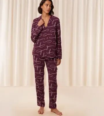 Dames pyjama Viscose - Boyfriend Fit - Doorknoop viscose pyjama met lange mouwen