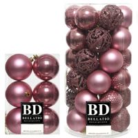 43x stuks kunststof kerstballen oudroze (velvet pink) 6 en 8 cm glans/mat/glitter mix - thumbnail