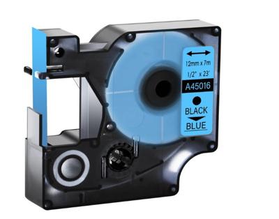 Huismerk Label Tape voor Dymo D1 45016 | 12 mm x 7 m | S0720560 - Zwart op Blauw - 1 stuk