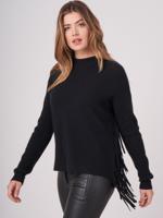 Ribgebreide trui met lange franjes van cashmere-melange