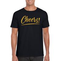 Bellatio Decorations Verkleed T-shirt voor heren - cheers - zwart - gouden glitter - carnaval 2XL  -