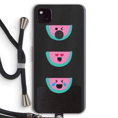 Smiley watermeloen: Pixel 4a 5G Transparant Hoesje met koord