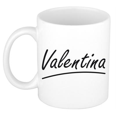 Valentina Naam koffiemok - beker - met sierlijke letters - wit - 300 ml - Cadeau - Dames