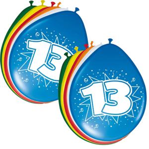 Folat Verjaardag Leeftijd Ballonnen 13 Jaar - 16x Stuks - Multi - 30 cm - Feestartikelen/versieringe