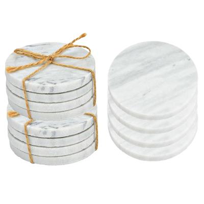 Onderzetters voor glazen - 8x stuks - rond - Marmer - wit - 10 x 0.8 cm