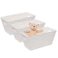 5Five Rieten opbergmand - 3x - gevlochten rechthoek - wit - 31 x 15 x 15 cm