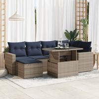 7-delige Loungeset met kussens poly rattan acacia grijs