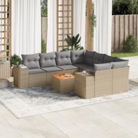 9-delige Loungeset met kussens poly rattan beige
