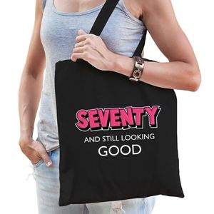 Seventy and still looking good verjaardag cadeau tas zwart voor dames - Verjaardag / cadeau tas