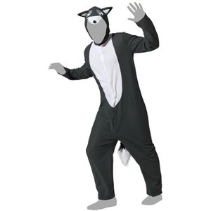 Grijze wolf dieren verkleedkleding onesie voor volwassenen