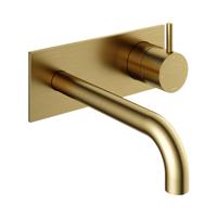 Hotbath Cobber afbouwdeel inbouw wastafelmengkraan met achterplaat en 18 cm uitloop geborsteld messing (goud) PVD CB006EXT18BBP