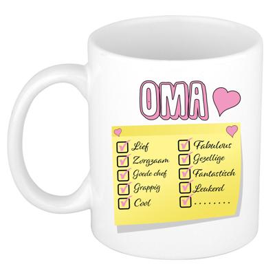 Cadeau koffie/thee mok voor Oma - roze - de leukste Oma briefje - keramiek - 300 ml