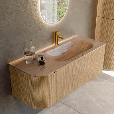 Badmeubel Mondiaz Kurve-Dlux | 115 cm | Meubelkleur Oak | Wastafelkleur Arena | Solid surface | Wasbak rechter zijde spoelbak | 1 kraangat