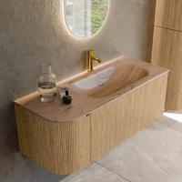 Badmeubel Mondiaz Kurve-Dlux | 115 cm | Meubelkleur Oak | Wastafelkleur Arena | Solid surface | Wasbak rechter zijde spoelbak | 1 kraangat