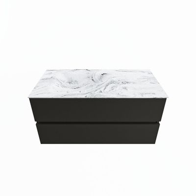 MONDIAZ VICA-DLUX 100cm badmeubel onderkast Urban 2 lades. Inbouw wastafel CLOUD links 1 kraangat, kleur Glace.