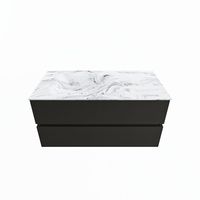 MONDIAZ VICA-DLUX 100cm badmeubel onderkast Urban 2 lades. Inbouw wastafel CLOUD links 1 kraangat, kleur Glace.