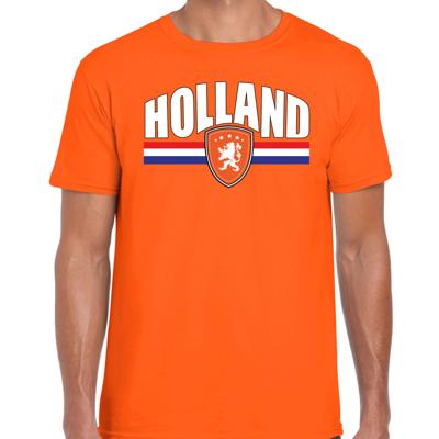 EK / WK supporter T-shirt - heren - oranje - Holland - Leeuw en vlag - Koningsdag